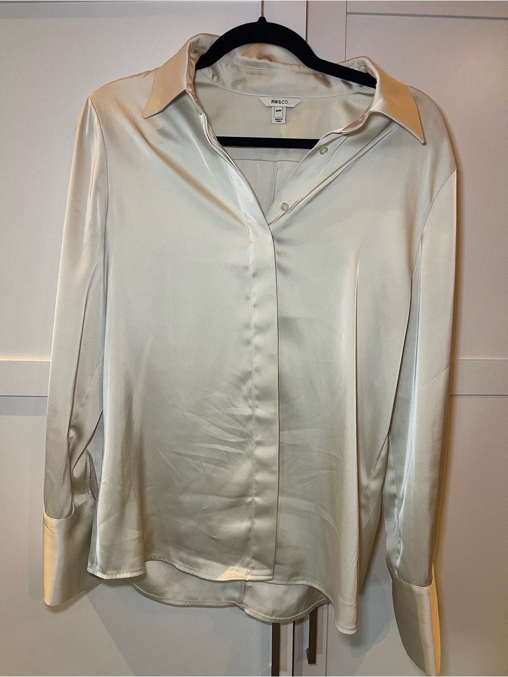 RW&CO. Cream Satin Button-Down Shirt